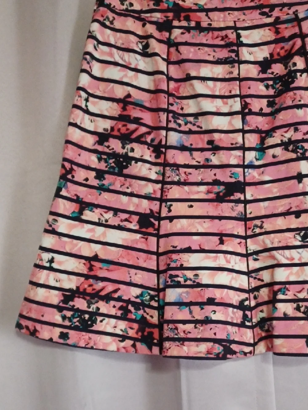 Banana Republic Pink Floral Striped Fit&Flare Skater Skirt Pink Black Pockets